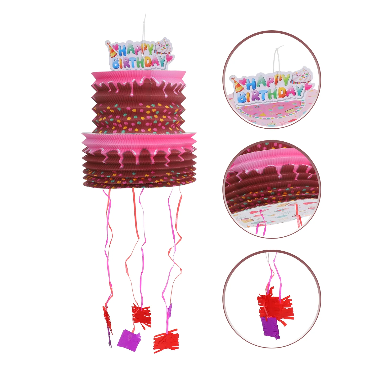 Mini Pull String Pinata Cake for Kids Paper Decoration Prop Children's Birthday Happy