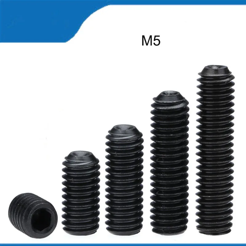 High Quality 20/50PCS M5 304 Stainless Steel Concave End Tightening Screw Black Hex Hexagon Headless Machine Rice Tight Top Bolt