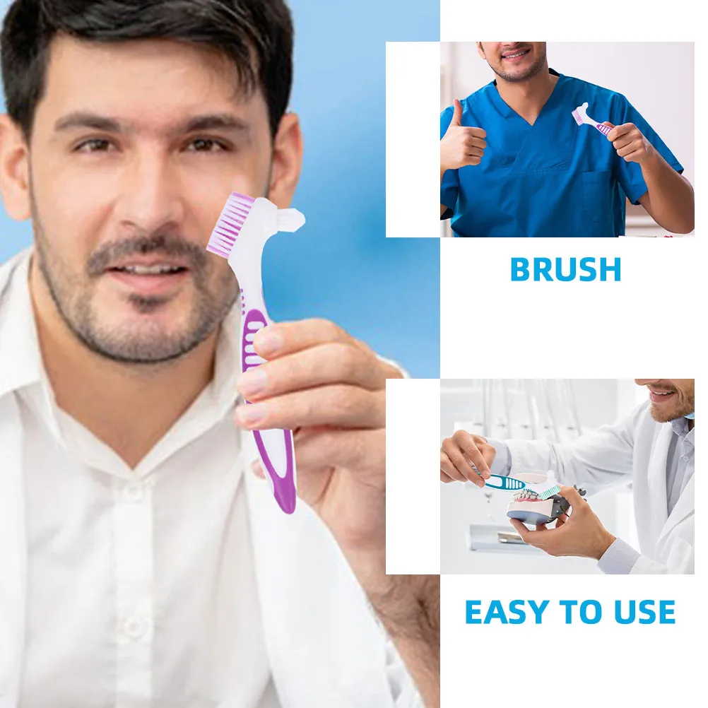 

4Pcs Denture Brushes Hard Bristle Toothbrush for False Teeth Cleaning Ergonomic Handle Soft on Gums Dental Appliance Cleaner