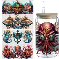 5 sheets Steampunk sea UV DTF cup holder 16 oz, DTF cup holder transfer glass, waterproof stickers, friction transfer stickers