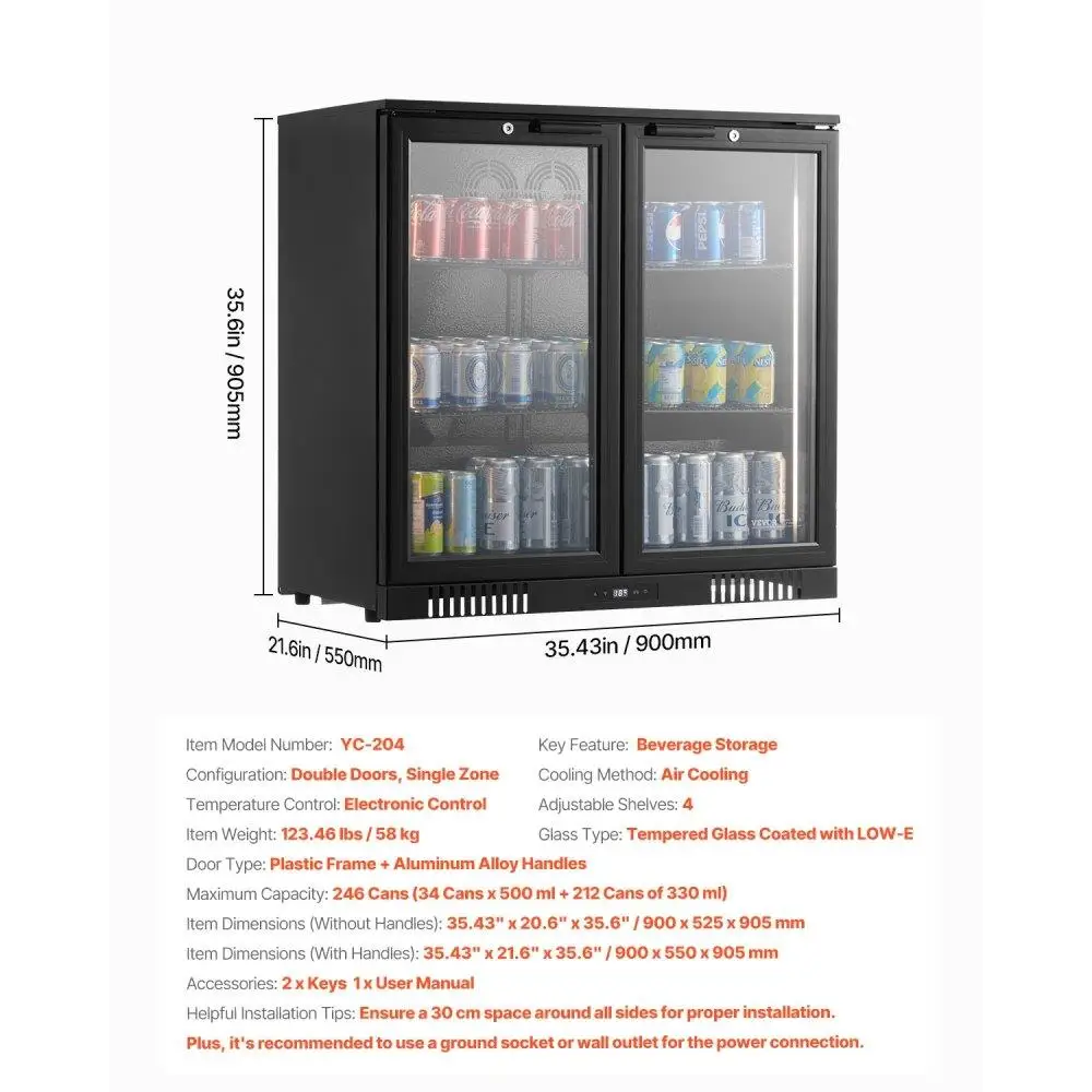 Commercial Beverage Refrigerator Display Fridge 246 Can Capacity Glass Door Design