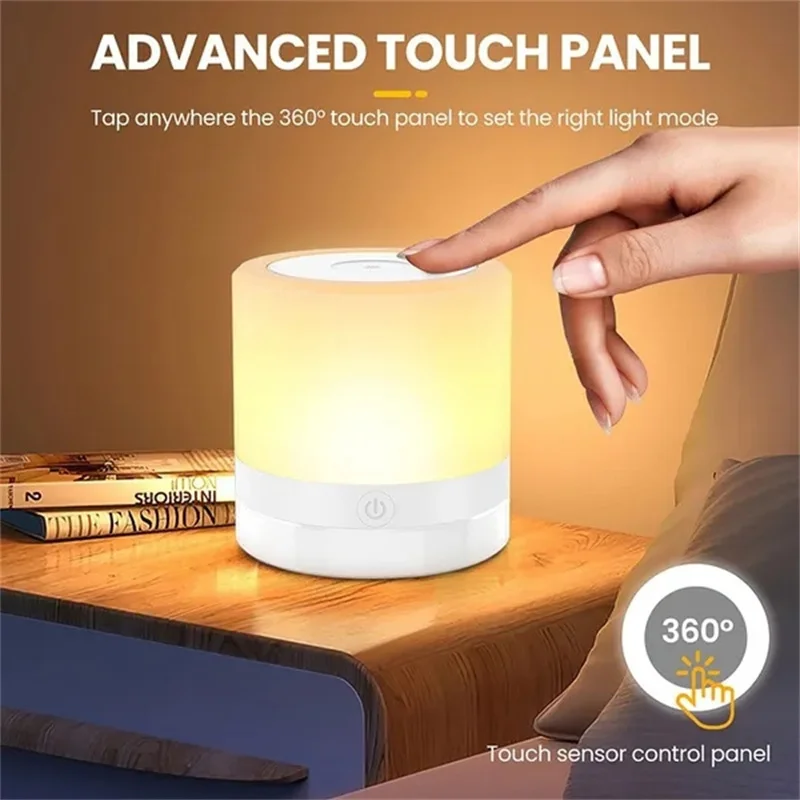 Mini Table Lamp Touch Sensor Bedside Lamps 1200mAh Rechargeable LED Night Light Bedside Table Desk Lamp for Bedroom Living Room