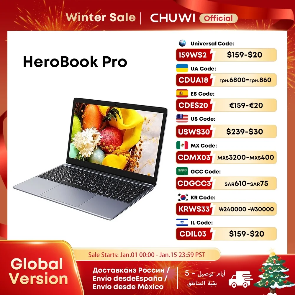 CHUWI Herobook Pro / Herobook Plus Laptop Windows 11 Laptop 14.1inch / 15.6inch FHD Intel N4020 LPDDR4 8GB 256GB SSD Computer PC