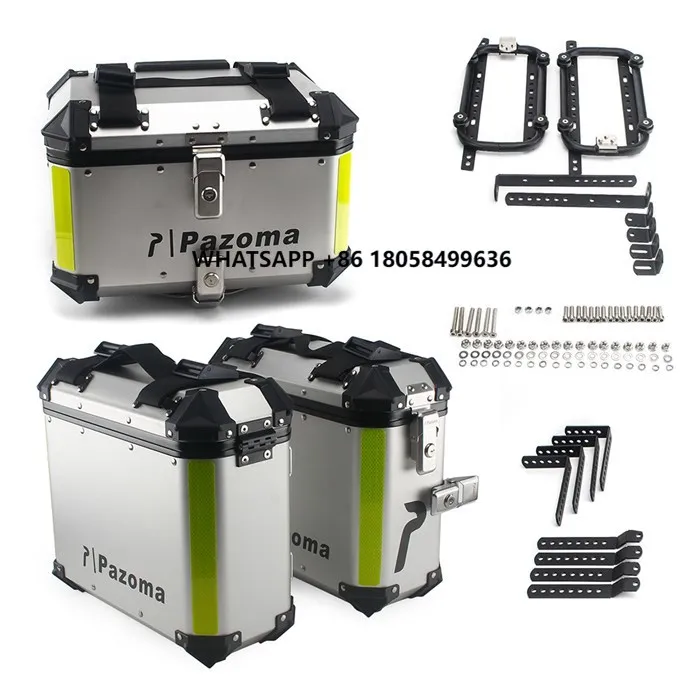 

Motorcycle Silver Saddlebag Aluminum Side Luggage Box for V-Storm 650 Harley Scrambler Rear Storage Helmet Lock Topbox Case