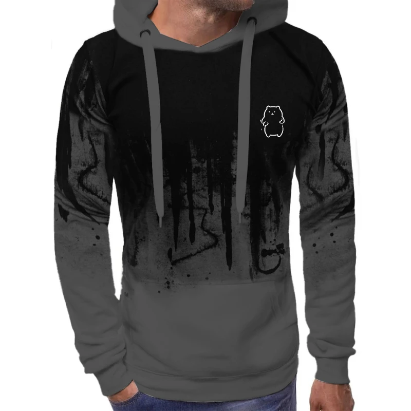 سويت شيرت رجالي بقلنسوة باللون الأخضر الزيتوني مطبوع عليه شعار الدب كاجوال ملابس الشارع للارتداء اليومي والأنشطة الخارجية