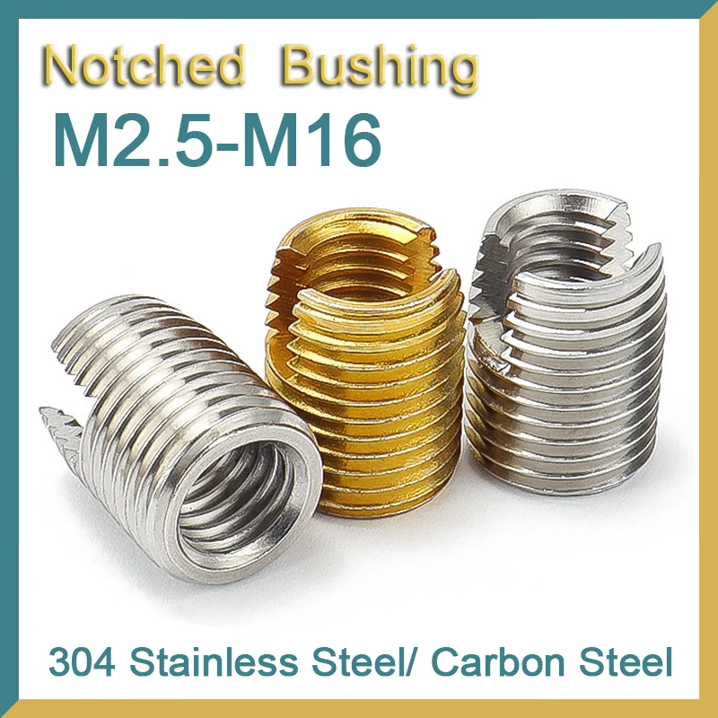 M2 M2.5 M3 M4 M5 M6 M8~M16 Galvanized Carbon Steel/ Stainless Steel Thread Repair Insert Slotted Bushing Self-tapping Sleeve Nut 