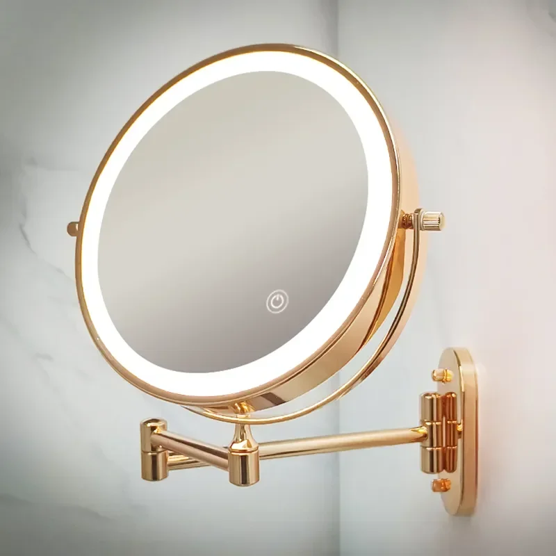 8 Inch Makeup Mirror Matte Rose Gold Magnifying Double Side USB Charging Bathroom 3 Color Light Cosmetic Mirrors Decorative Wall