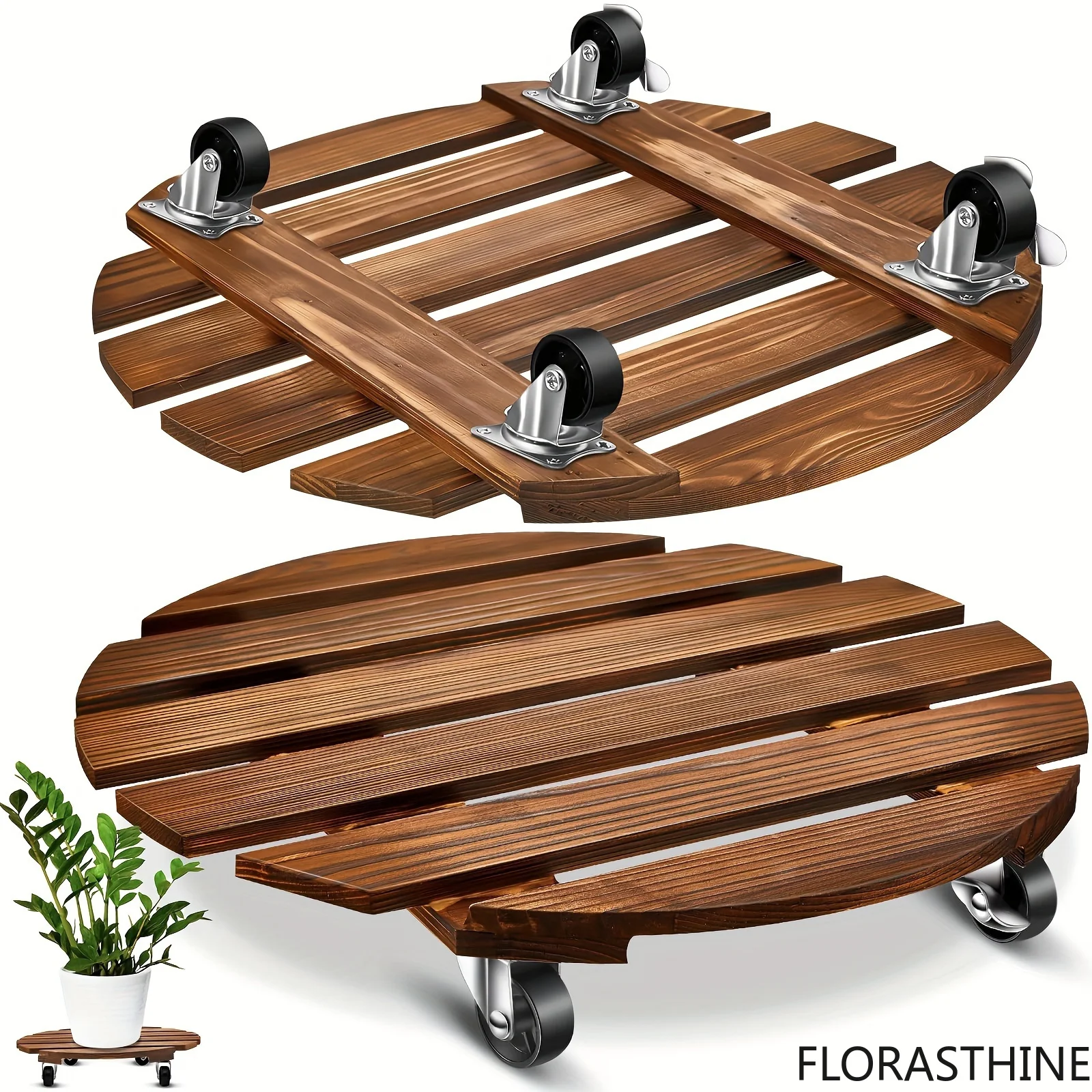 Plant Caddy Wooden Plant Stand Lockable Caster Wheels Heavy Duty Rolling Outdoor Stand Indoor Dolly Flower Pot Storage