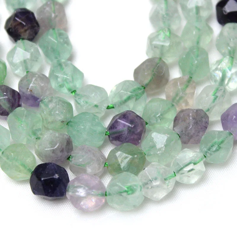 Diamond large-cut green fluorite loose beads, jewelry accessories DIY beaded round beads work in progress wholesale directly fro