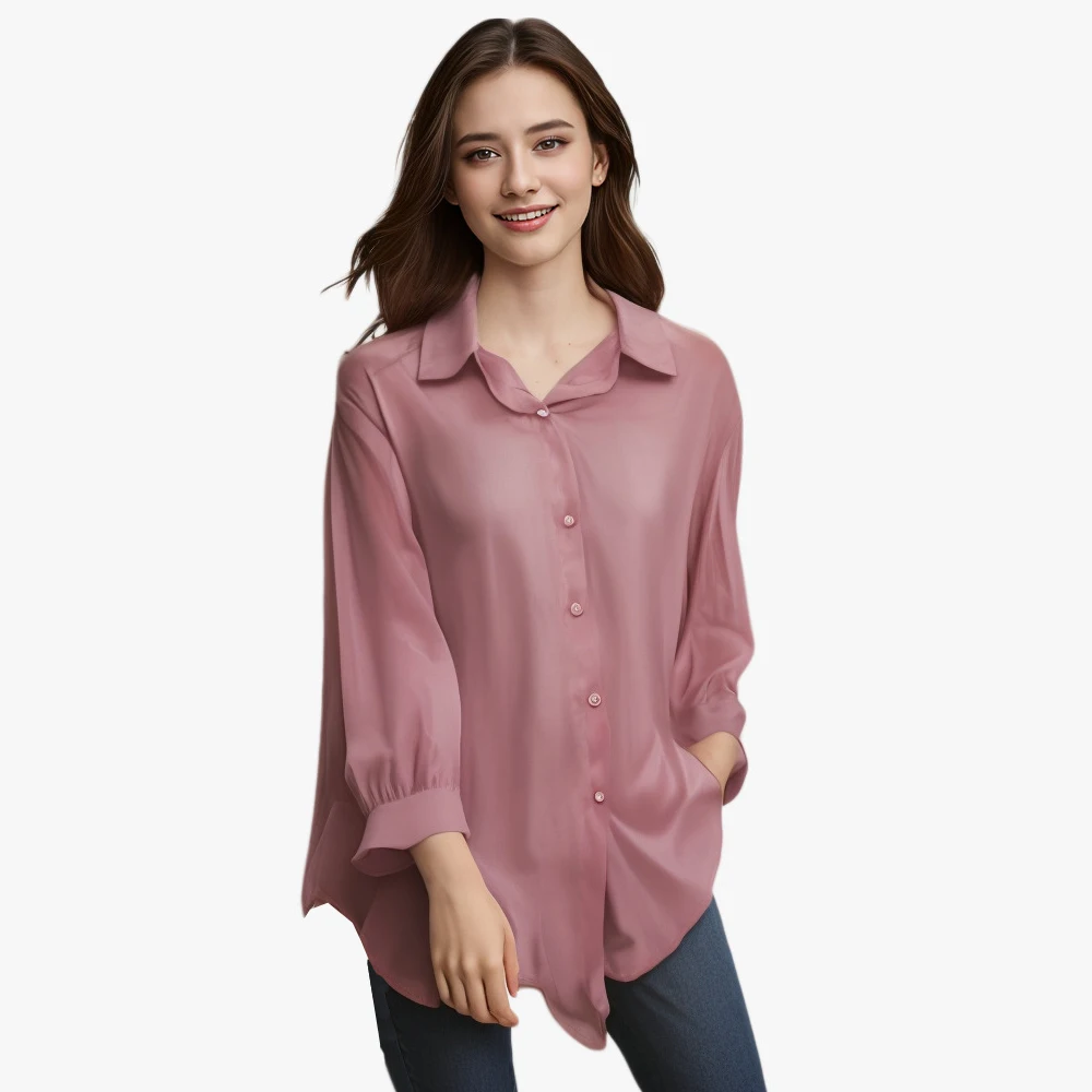 JANZHISAN-Chemise en mousseline de soie transparente pour femme, haut chic à manches longues, vêtement d\'été décontracté à porter sur la plage, avec