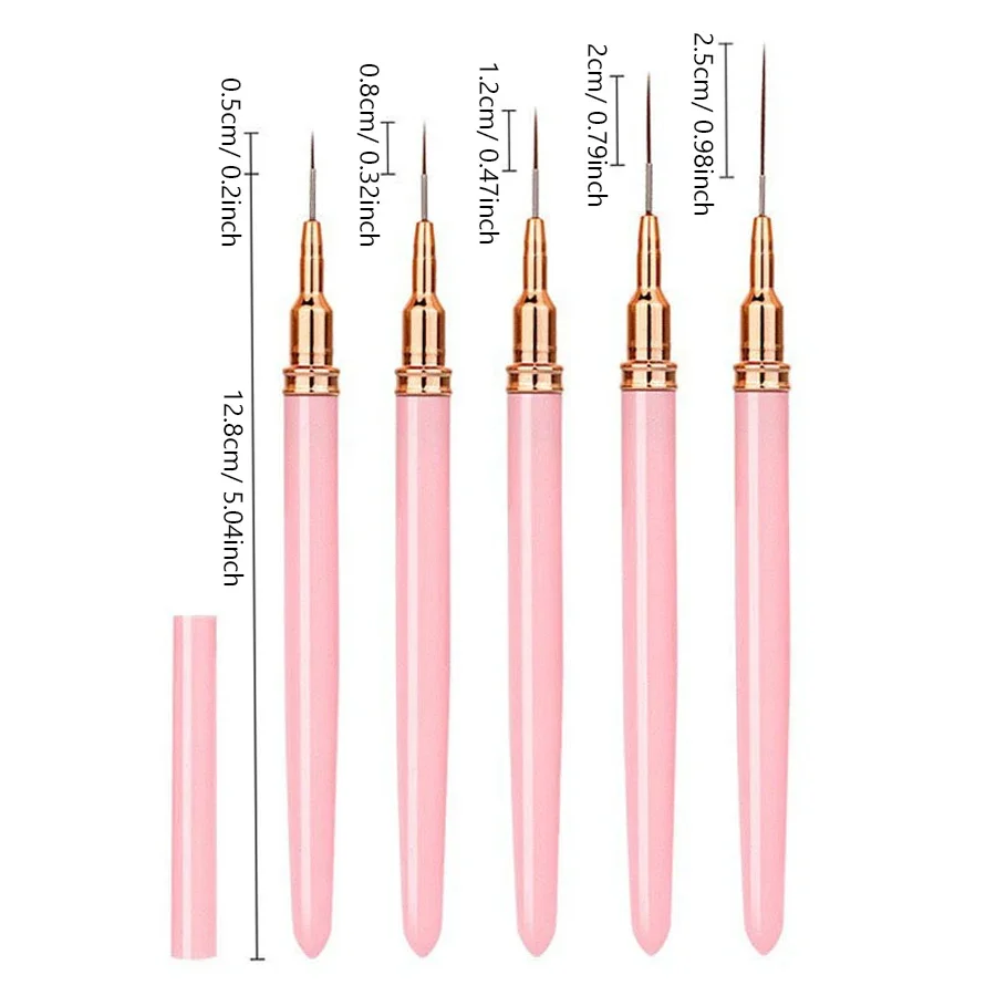 مجموعة فرش بطانة فنية للأظافر مكونة من 5 قطع - أقلام رسم شريطية/خط/زهرة لتقليم طلاء جل الأكريليك #6