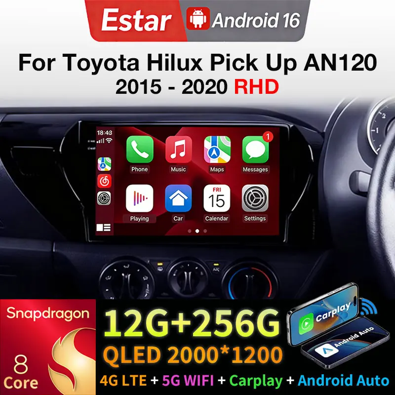 Android 16 Car Radio For Toyota Hilux Pick Up AN120 2015 - 2020 RHD Video GPS Multimedia Player Navi Head Unit Carplay Wireless