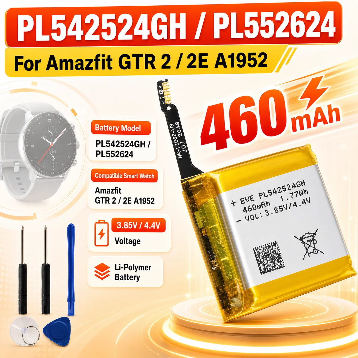 Smart Watch Replacement Battery PL542524GH PL552624 PL542524 For Amazfit GTR 2 GTR 2E A1952 With Free Tools Kit
