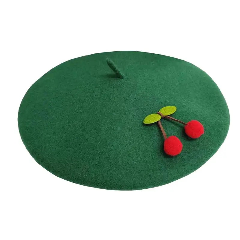 Spring Autumn Winter Girl British Painter Hat Female Wool Fashion Kawaii Red Cherry Women Beret Caps