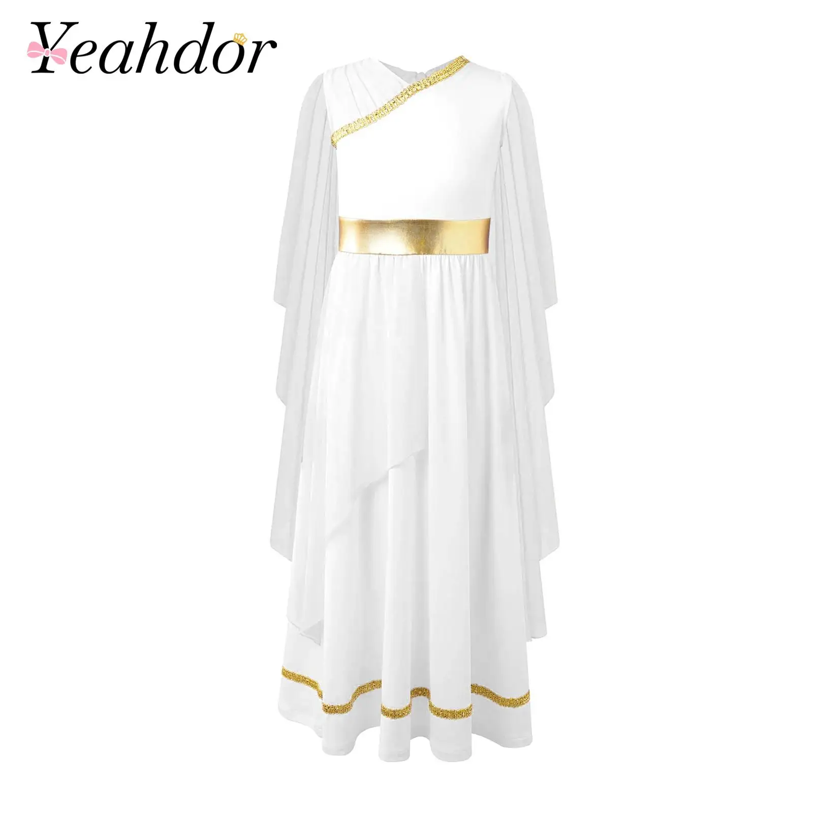 Girls Ancient Greek Princess Toga Costume Greece Party Dress Robes Outfit Roman Grecian Princess Cosplay Shawls Tulle Gown Dress