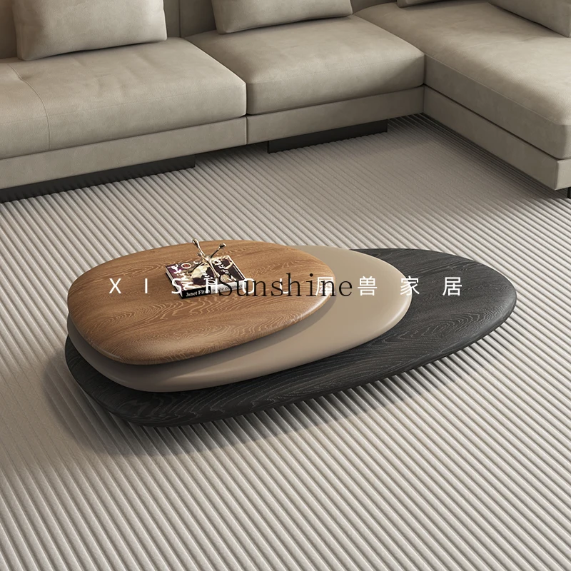 

Creative walnut leather size apartment Italian minimalist villa special-shaped rotating coffee table