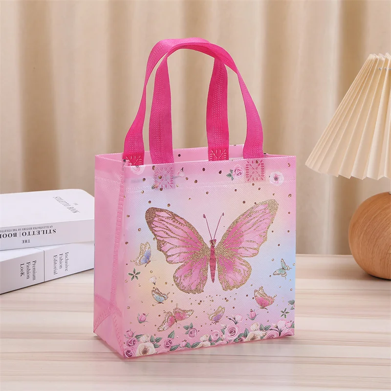 StoBag 24pcs Wholesale Cartoon Butterfly Non-woven Tote Bags Fabric Gift Package Kids Storage Reusable Pouch Birthday Party