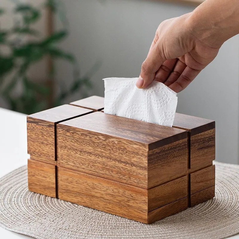 Rectangular Walnut Tissue Box, Dining Table Center Napkin Holder, Kitchen Supplies Tissue Storage Box, Home Decoration