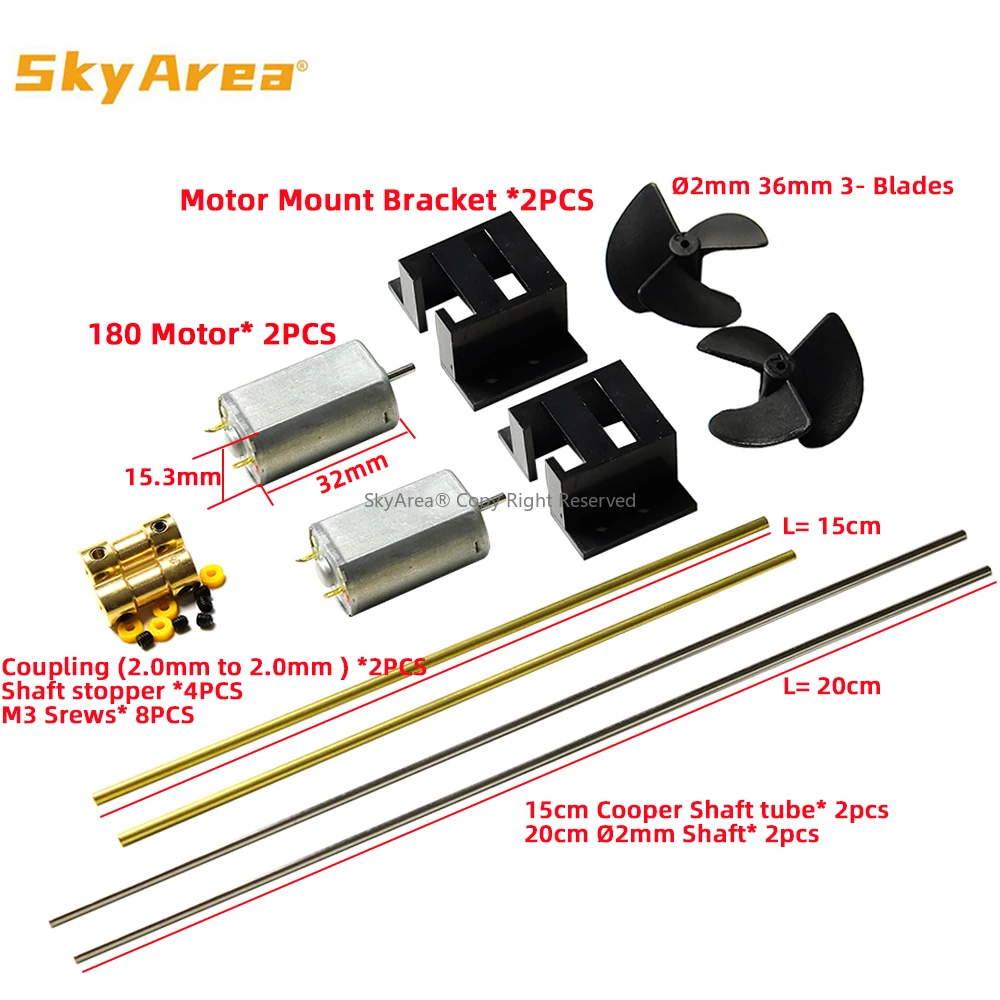 คู่ 180 มอเตอร์ RC เรือมอเตอร์ไดรฟ์ชุดมอเตอร์ที่นั่ง + ขั้วต่อทองแดง + เพลา 20 ซม.+ ใบพัดชุดสําหรับ DIY RC เรือเรือ
