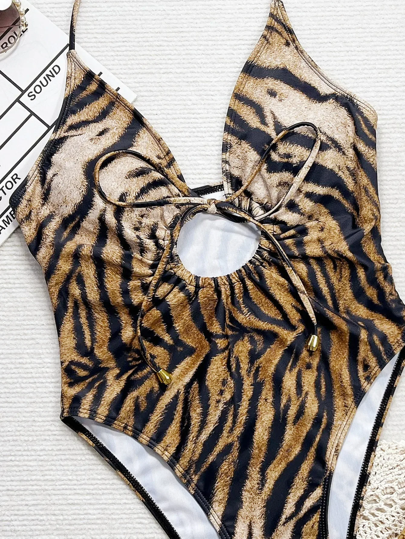 Traje de baño sexy con estampado de leopardo de una pieza con lazo frontal, bikinis calados con cuello halter, trajes de baño para mujer, bikini, trajes de baño tankini