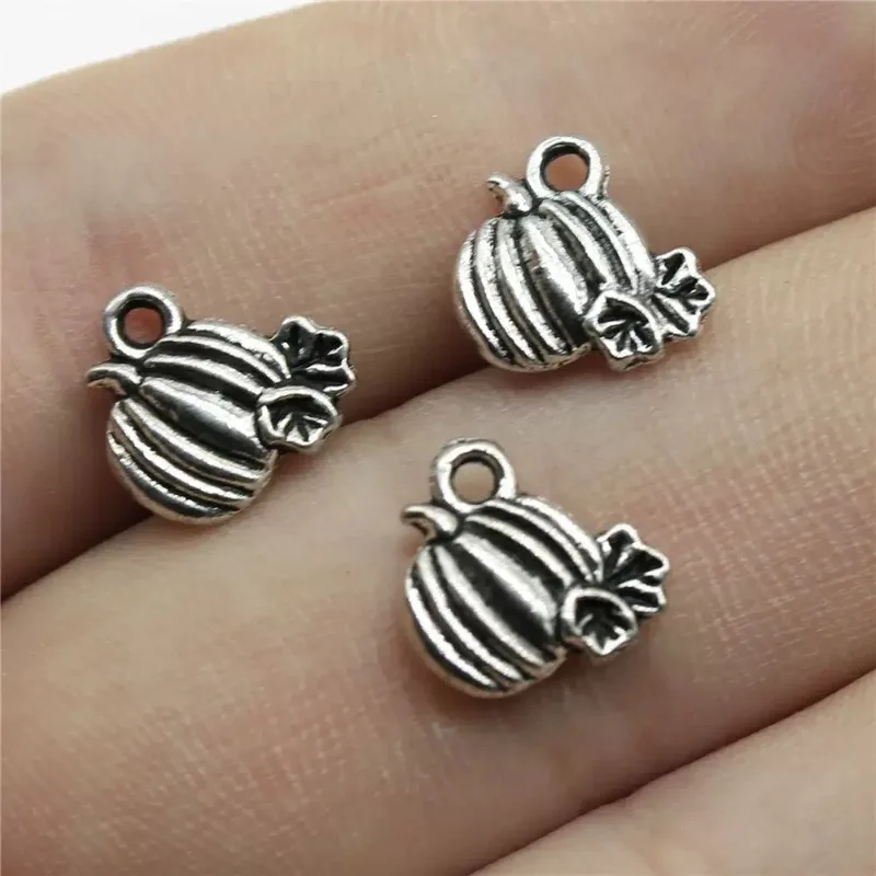 340 Stück antiksilberfarbene Kürbis-Anhänger, 11 x 10 mm, für Armbänder, Ohrringe, Schmuckherstellung # 1622 – Detail 2