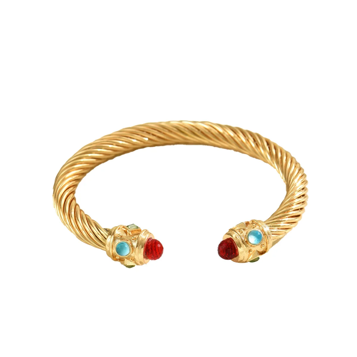 

Vintage Twisted - Rope Copper Bracelet with Inlaid Gems, Unique Design
