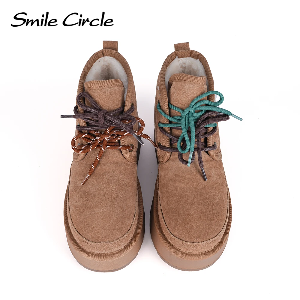 Smile Circle Zimowe buty śniegowe Damskie zamszowe sznurowane buty na platformie Ciepłe modne buty na co dzień