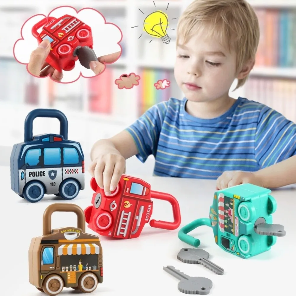 

School Bus Number Matching Unlocking Car Toy Early Educational Montessori Key Matching Toy Mini Cute Slidable Car Toy Boys