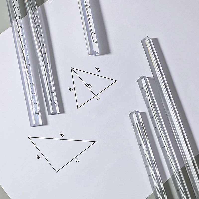 Règle droite triangulaire transparente intéressante, fournitures scolaires et de bureau, papeterie pour étudiants, outils de mesure de dessin simples, 2 pièces