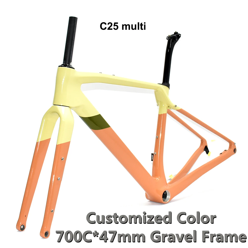 Multicolor Carbon Gravel Bicycle Frame with Full Hidden Cable, Disc Brake Frameset