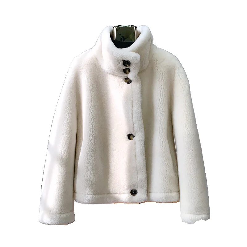 

Women Girls Real Wool Fur Double Sided Wearing Winter Coats Female Sheep Shearling Warm Short Jacket Overcoat JT3153