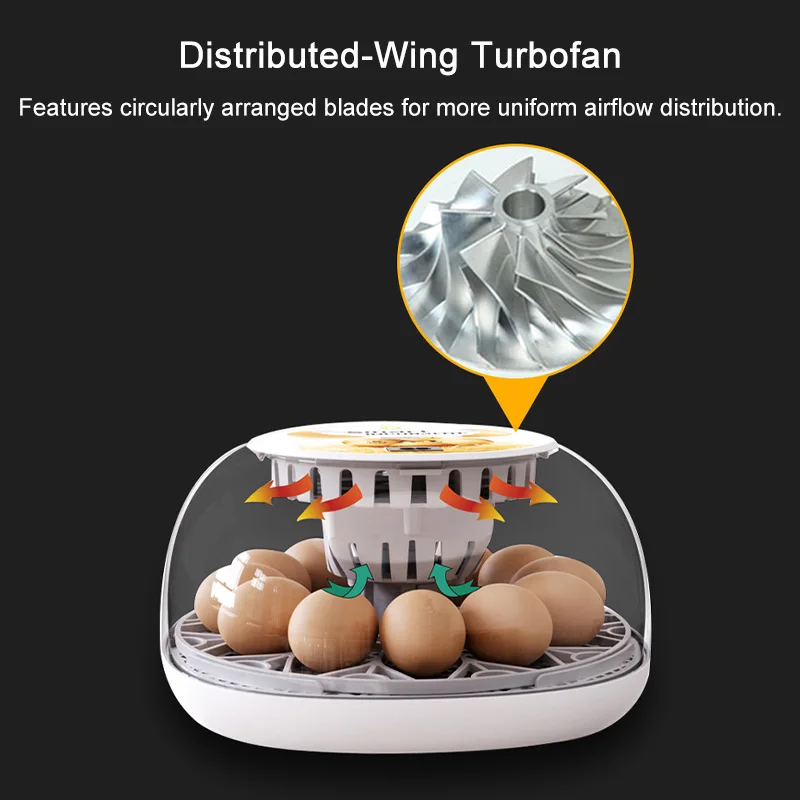 12 Egg Automatic Smart Incubator Digital Control Turner Poultry Hatcher for Chicken Duck Home Use Even Heating Transparent Cover