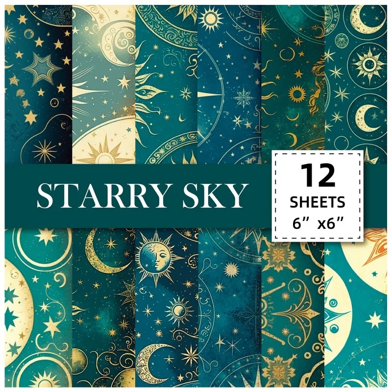 12pcs Tarot Starry Sky Scrapbooking Papers Pack DIY Album Background Crafts Supplies Paper Pads Card Making Scrapbook Material