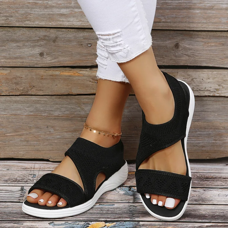 Elastic Knitting Casual Sandals Shoes Woman Summer 2023 Plus Size 43 Wedges Platform Sandals Beach Sports Sandalias Mujer