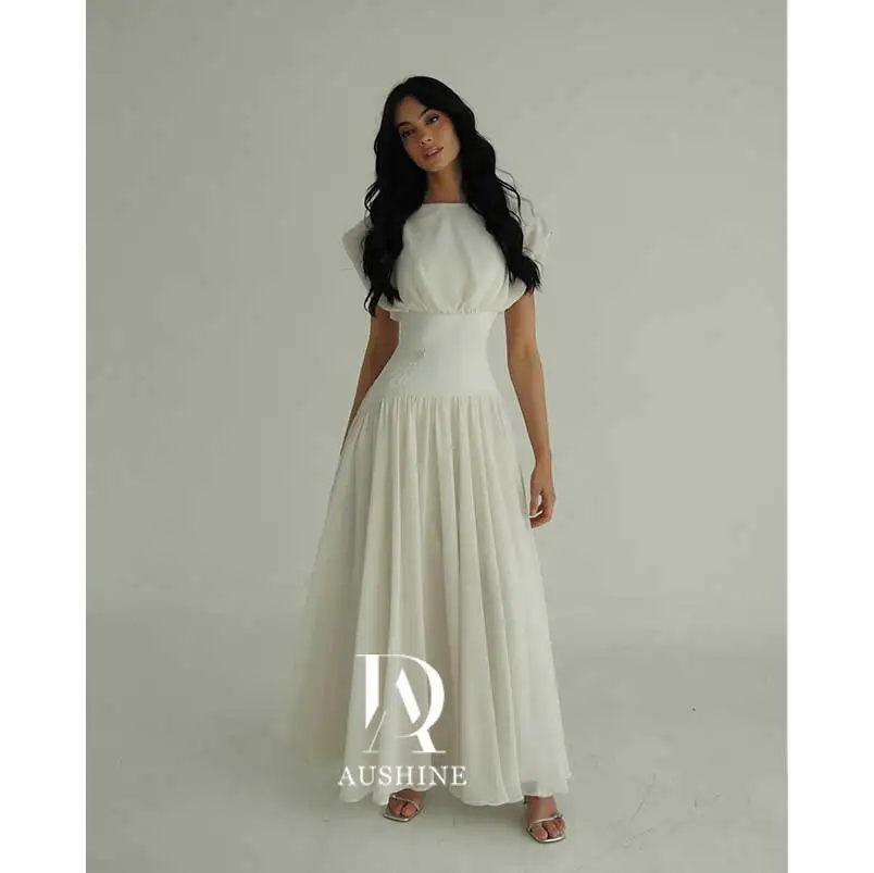 

Aushine Customized Birthday Evening Dress Ankle Length Short Sleeves Summer Elegant Wedding Party Gowns For Women Arab 2024