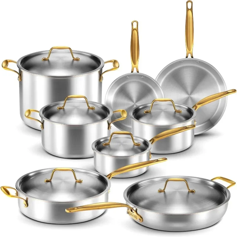 Legend 14 pc Copper Core Stainless Steel Pots & Pans Set | Pro Quality 5-Ply Clad Cookware | Professional Chef Grade Home