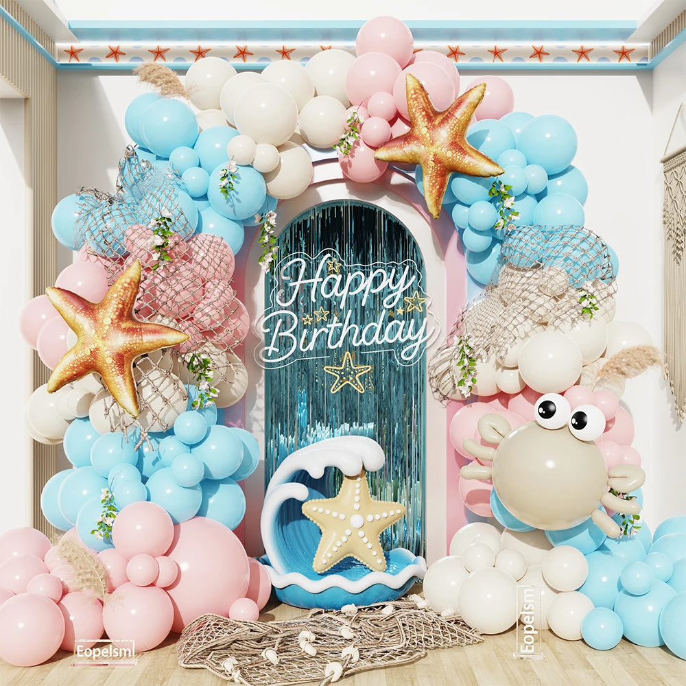 Kit de Arco de Globos de Estrella de Mar, 100 Piezas, Color Rosa Macarrón, Azul Playa, Blanco, Decoración para Fiestas de Cumpleaños, Baby Shower, Verano, Bajo el Mar