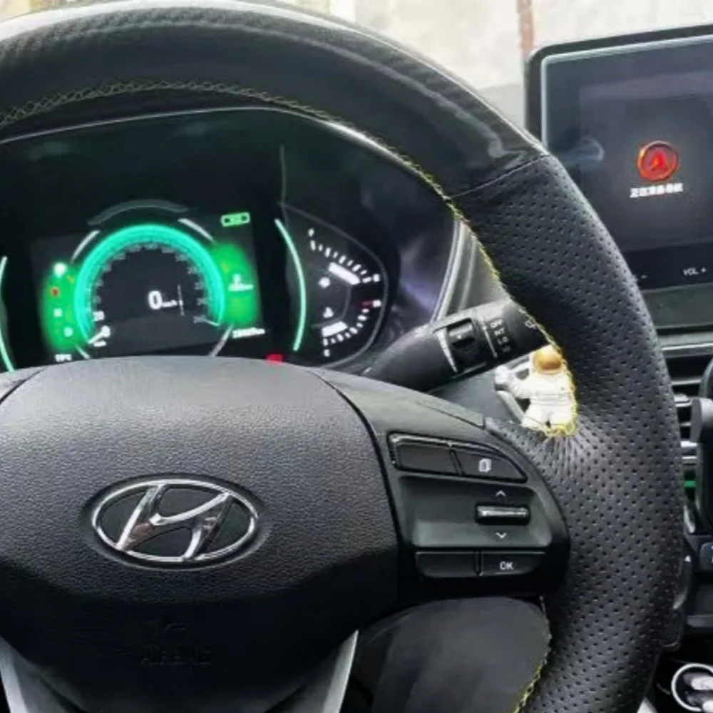 مخصص عجلة توجيه سيارة جديلة غطاء لينة 100% صالح لشركة هيونداي إلنترا 4 2016-2019 أيونيك 2017-2019 منتجات السيارات توجيه التفاف