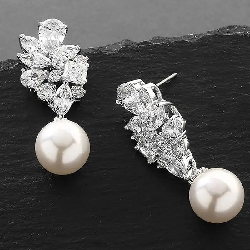 Huitan Women Elegant Drop Earrings Imitation Pearl Full Shin