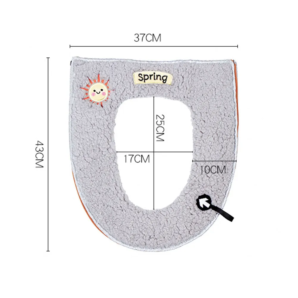 

1 шт. Универсальный теплый зимний чехол на сиденье унитаза с молнией, с узором «Солнце», утолщенный, комфортный коврик для ванной комнаты