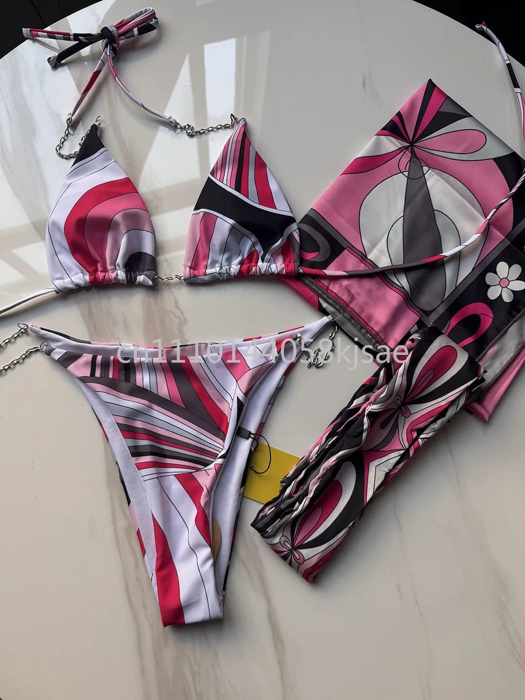 

Classic Design Women's Scarf Bikini Sets Luxury Brand Lady Beachwear Headbang Swimsuits Swimwear