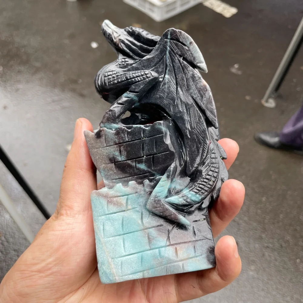 1PCS Natural Amazonite Cartoon Fly Dragon Carving Feng Shui Healing Home Decor Lucky Gift Fashion Feng Shui Decoration