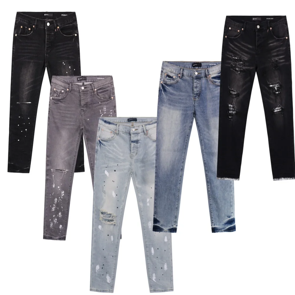 New Fashion 2024 High Quality Jeans American High Street Ripped Patch Trend Retro Straight Leg Jeans