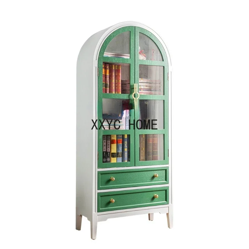 

GY Design Furniture Solid Wood Living Room Display Cabinet American Glass Cabinet Bookshelf Locker Semicircle Arch Bookcase