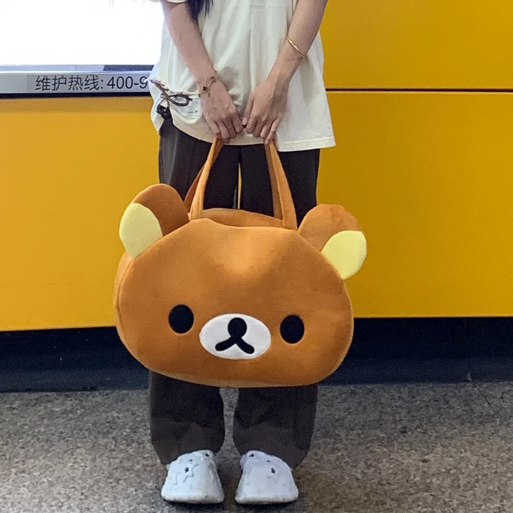 Rilakkuma Plush Cartoon Tote Bag Kawaii Brown Bear Handbag Soft Casual Large Capacity Shoulder Bag For Daily Use Girl Women