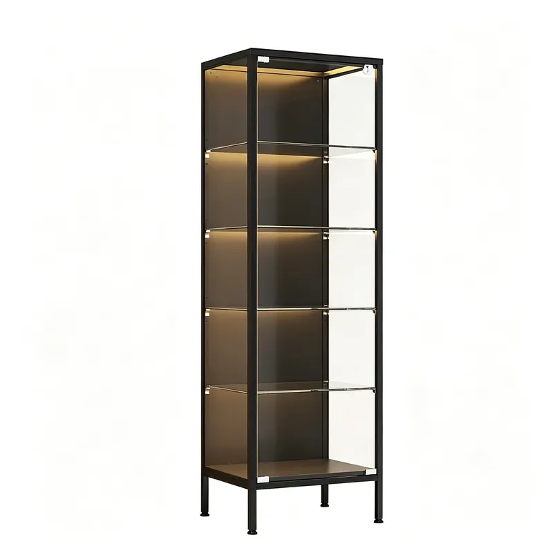 Steel Bookcase with Lock 3-Sided Glass Display Cabinet for Figures Toys Storage Transparent Showcase Shelf