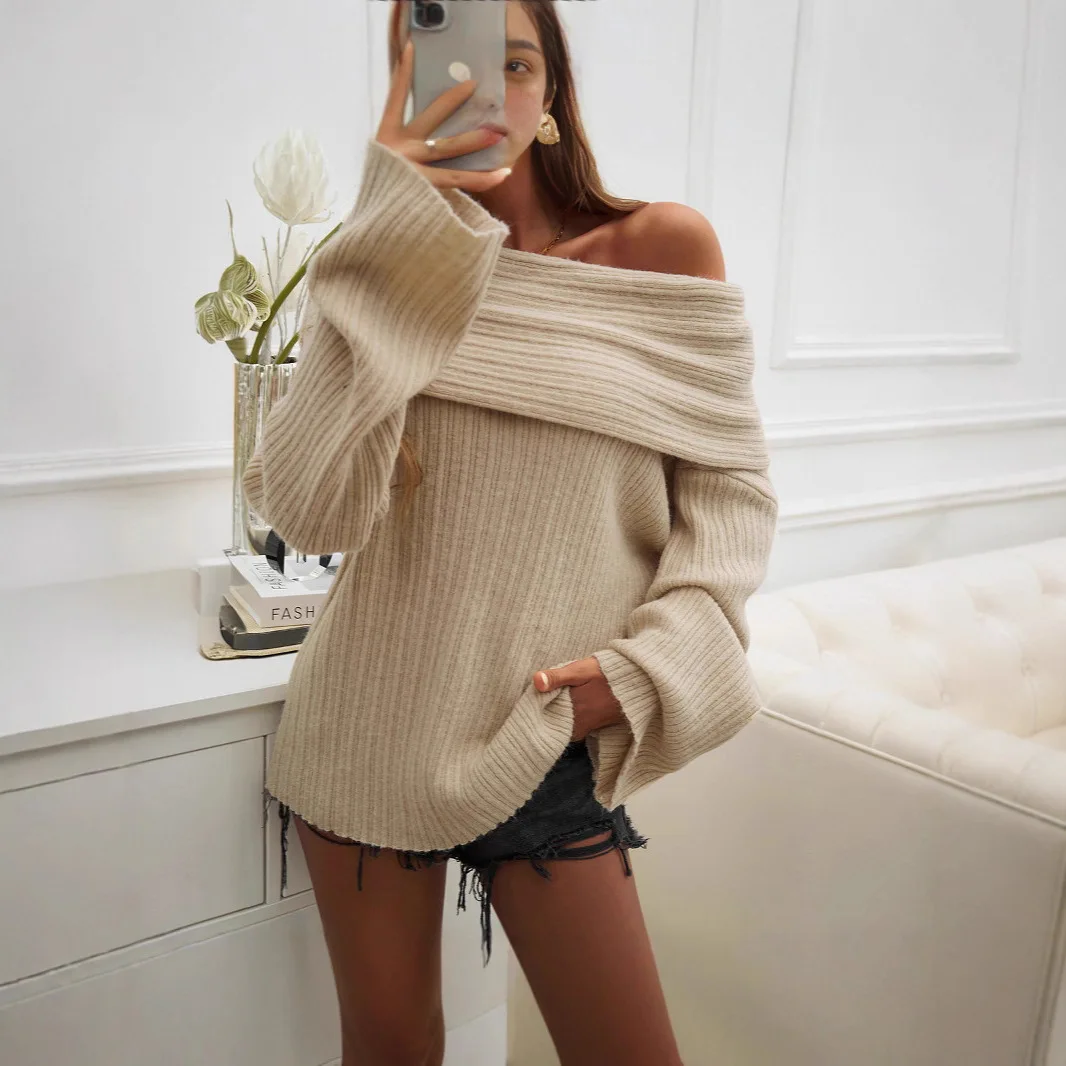 

2025 женский свитер, топы, свитера, женские женские топы, осенне-зимний свободный однотонный пуловер, свитер с длинными рукавами