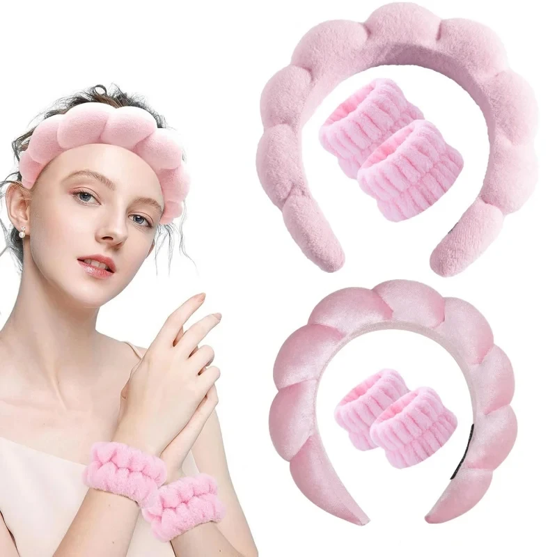 3 in 1 Wash Makeup Hair Bands Plush Wristband Set Premium Ins Twist Hair Bands for Women Wave Braided Headband Hair Accessories