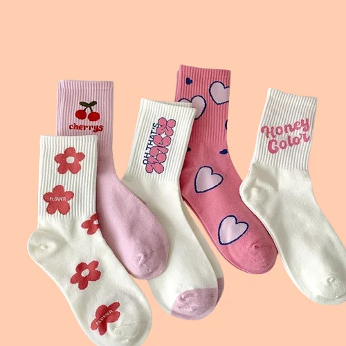 3 Pairs 2024 New Fashion High Quality Funny Graph Socks For Women Mid-Calf Socks Comfortable And Breathable Mid-calf Socks