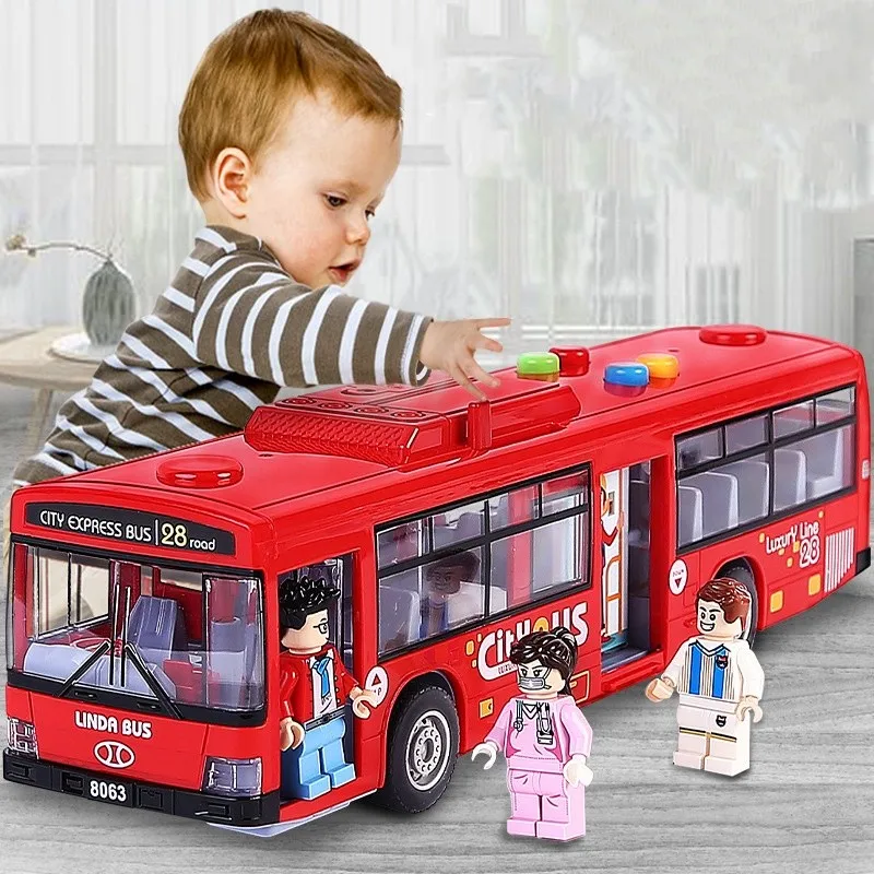 High Quality Simulation Bus Large Size Drop-resistant Light Music Inertia Bus Model Pull Back Car Educational Toys Gifts